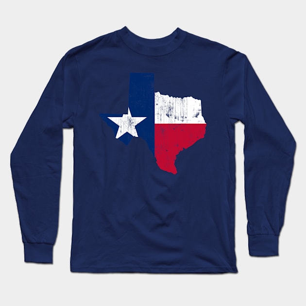 Texas Flag Map Texan Vintage Distressed Fade Long Sleeve T-Shirt by E